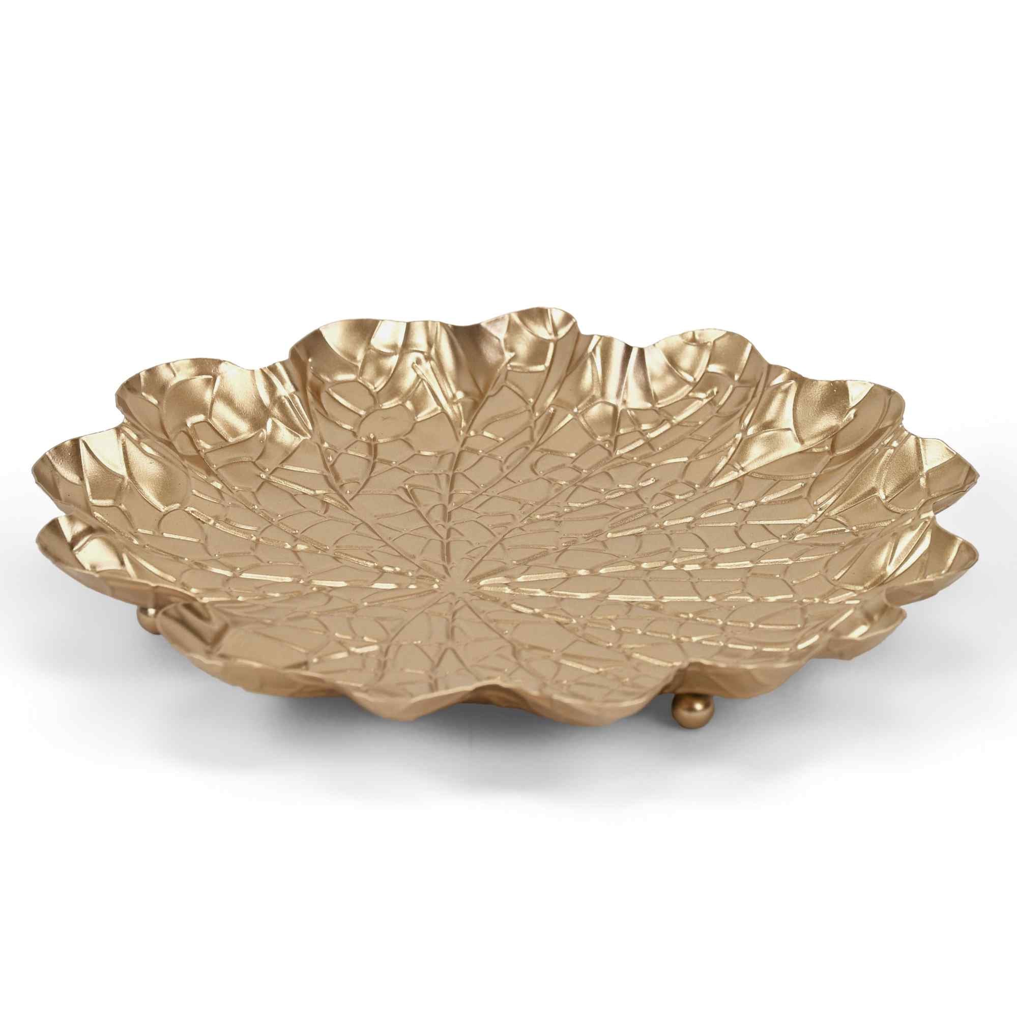 10" Gold Metal Handmade Leaf Trinket Tray - Kitchen & Dining
