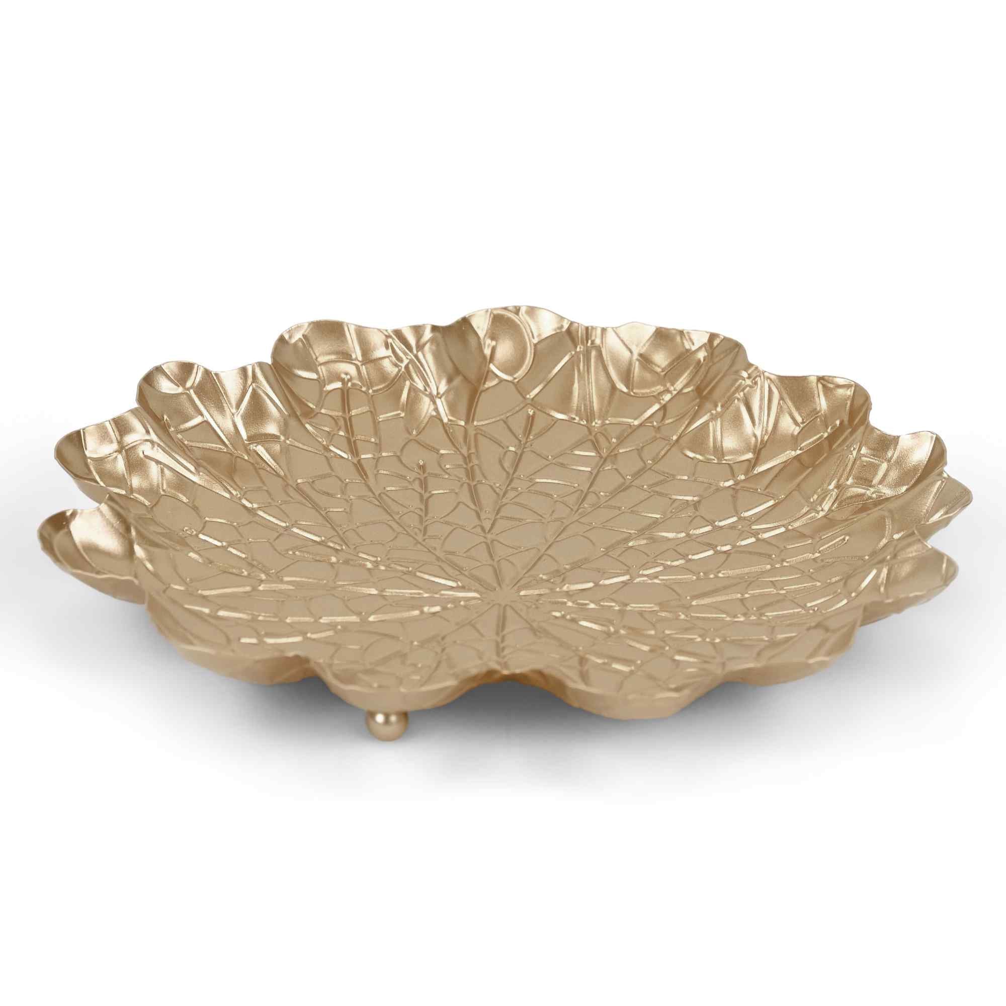 10" Gold Metal Handmade Leaf Trinket Tray - Kitchen & Dining