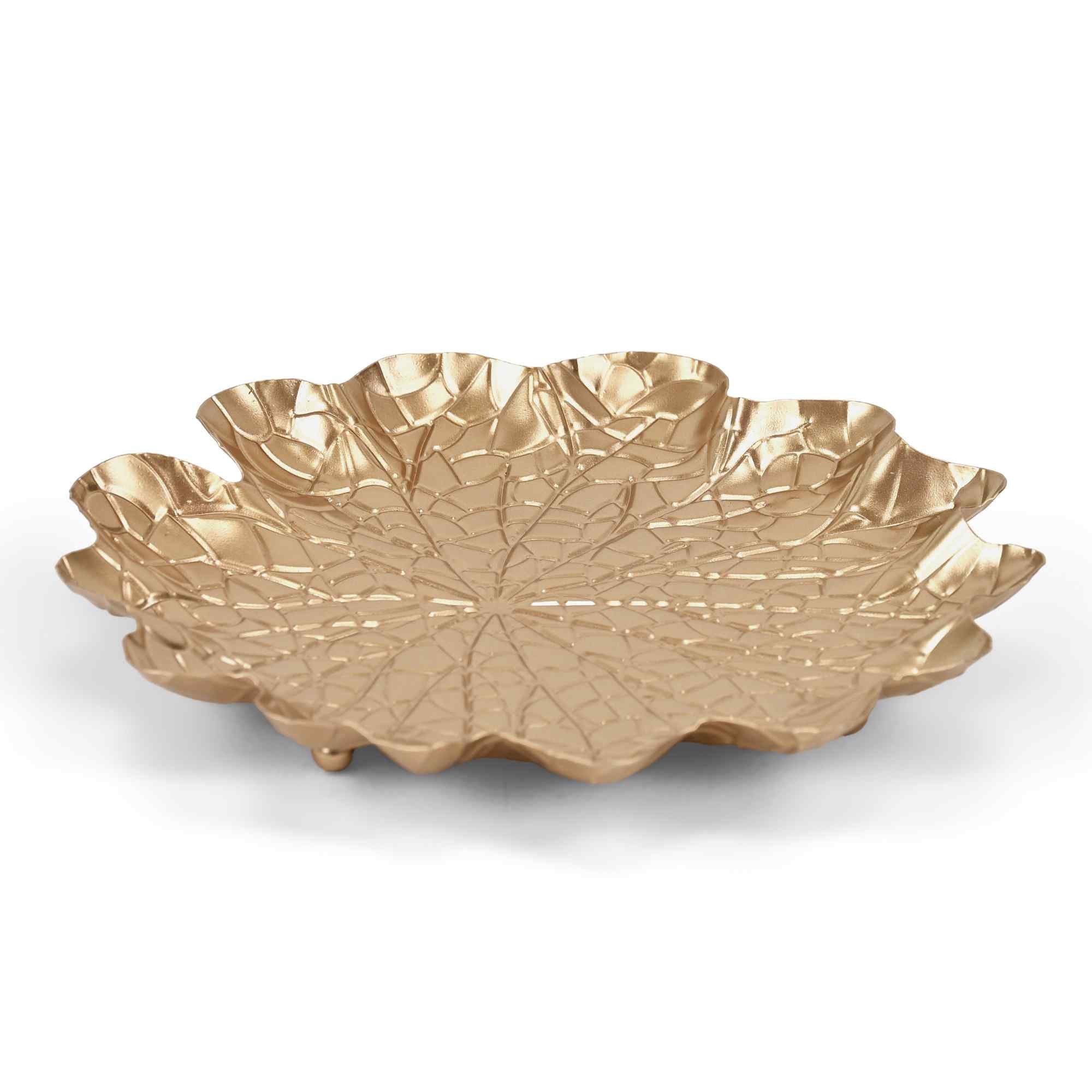 10" Gold Metal Handmade Leaf Trinket Tray - Kitchen & Dining
