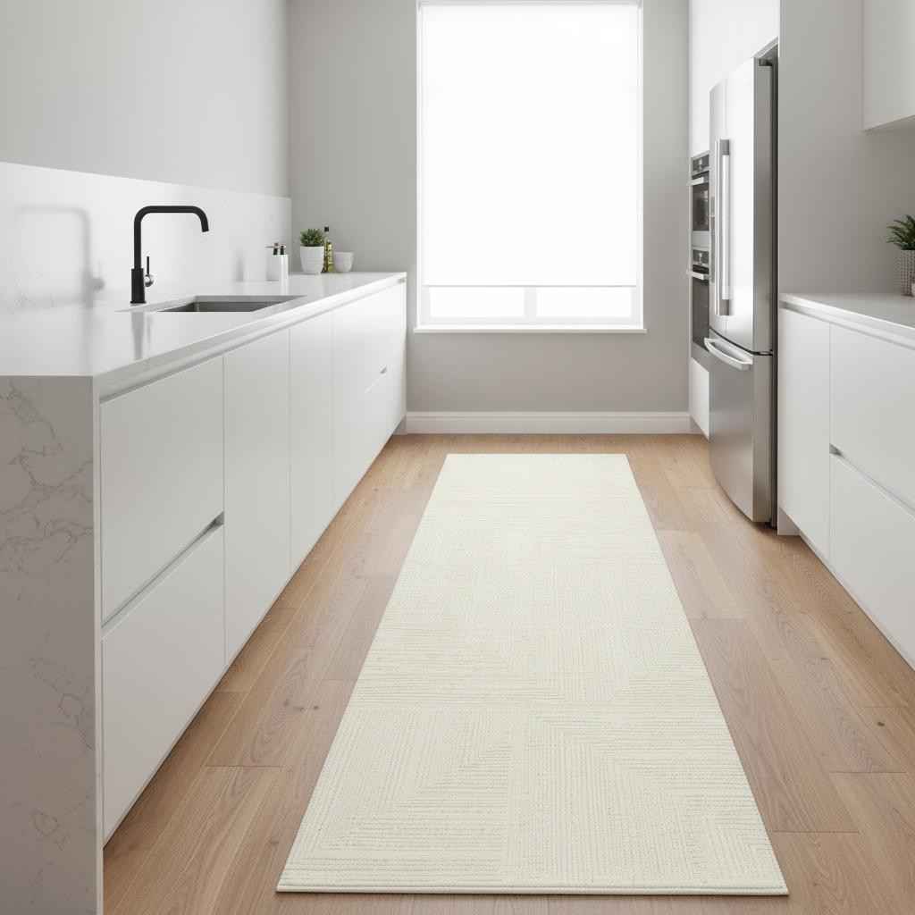 8' Ivory Abstract Runner Rug - Home & Garden