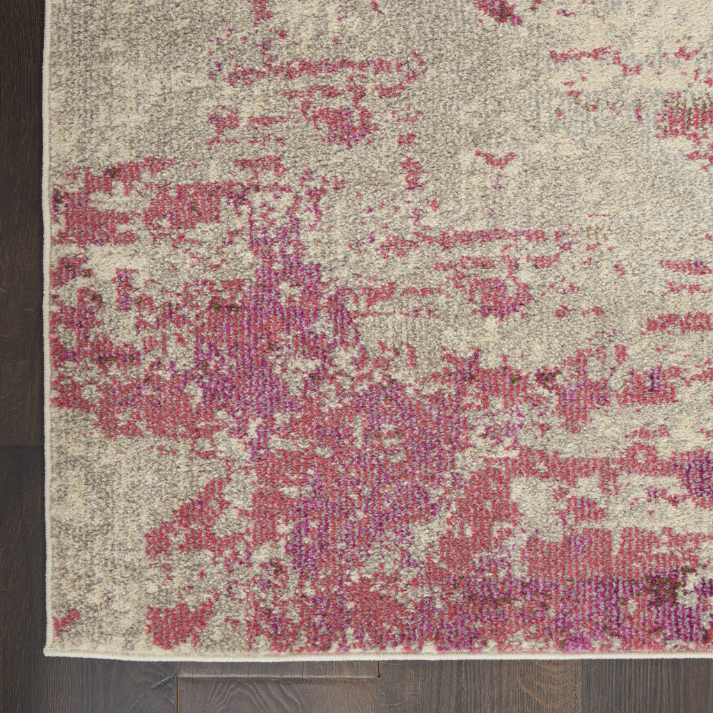 2' X 8' Ivory And Pink Abstract Power Loom Non Skid Runner Rug - Home Decor
