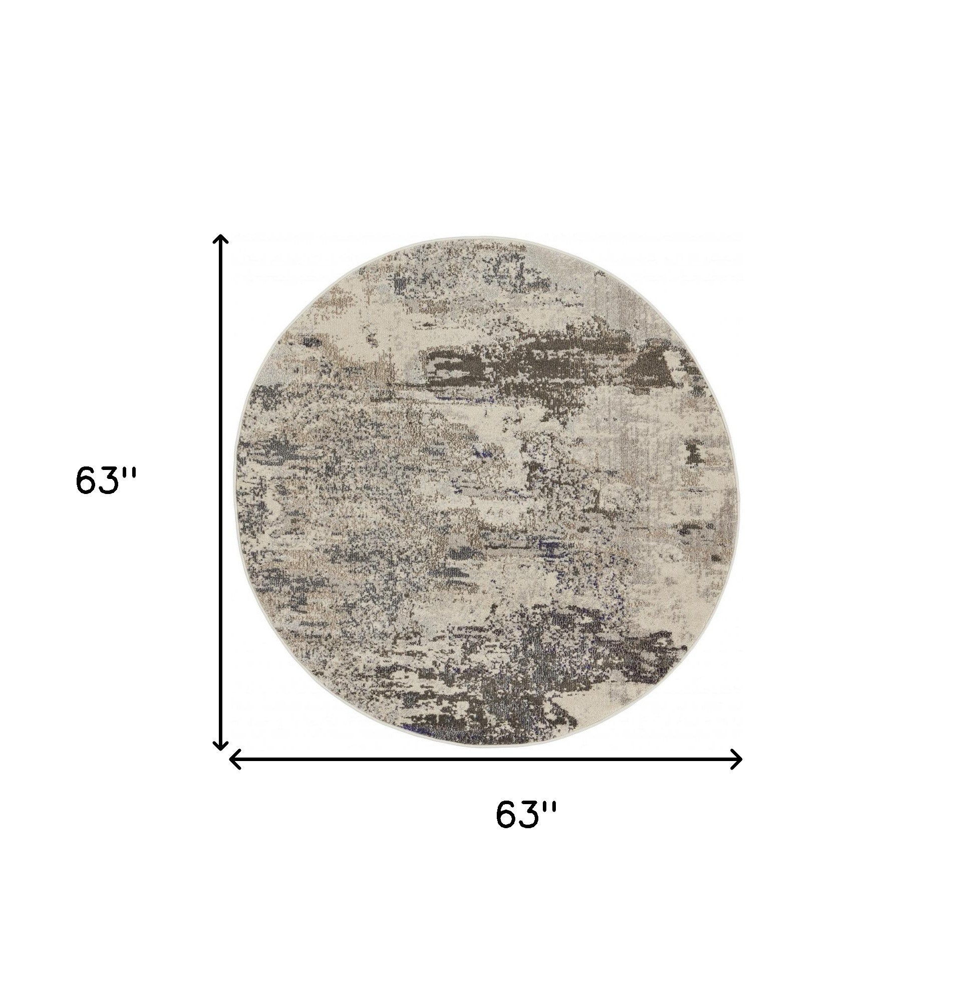 5' X 5' Ivory And Grey Round Abstract Power Loom Non Skid Area Rug - Home Decor