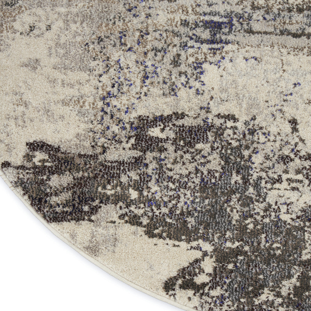 5' X 5' Ivory And Grey Round Abstract Power Loom Non Skid Area Rug - Home Decor