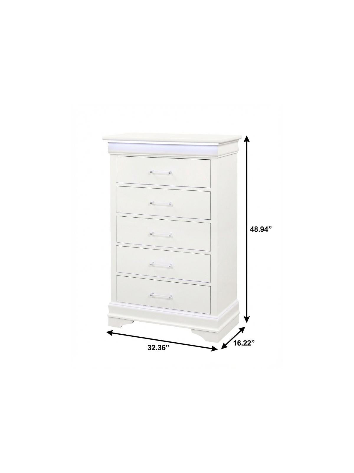 16" White Solid Wood Five Drawer Chest with LED Lighting - Bed & Bath