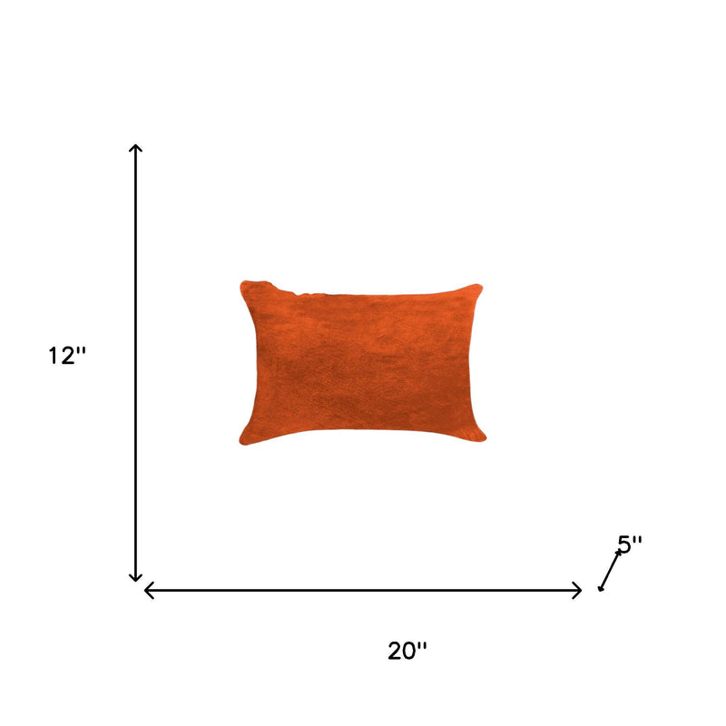 Set of Two 12" X 20" Orange Genuine Cowhide Lumbar Throw Pillows - Home Decor