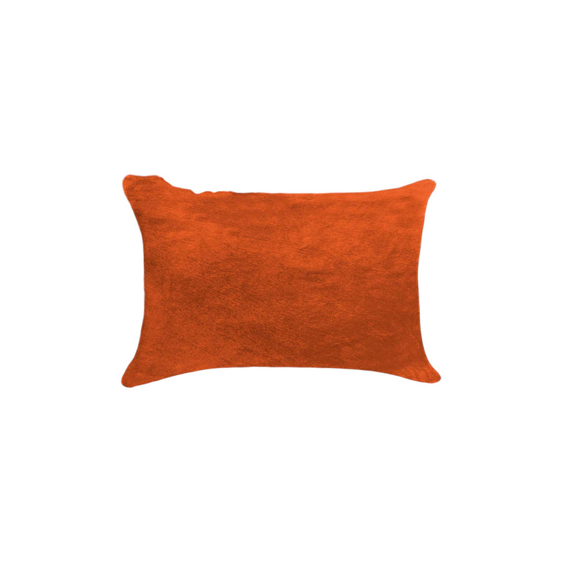 Set of Two 12" X 20" Orange Genuine Cowhide Lumbar Throw Pillows - Home Decor