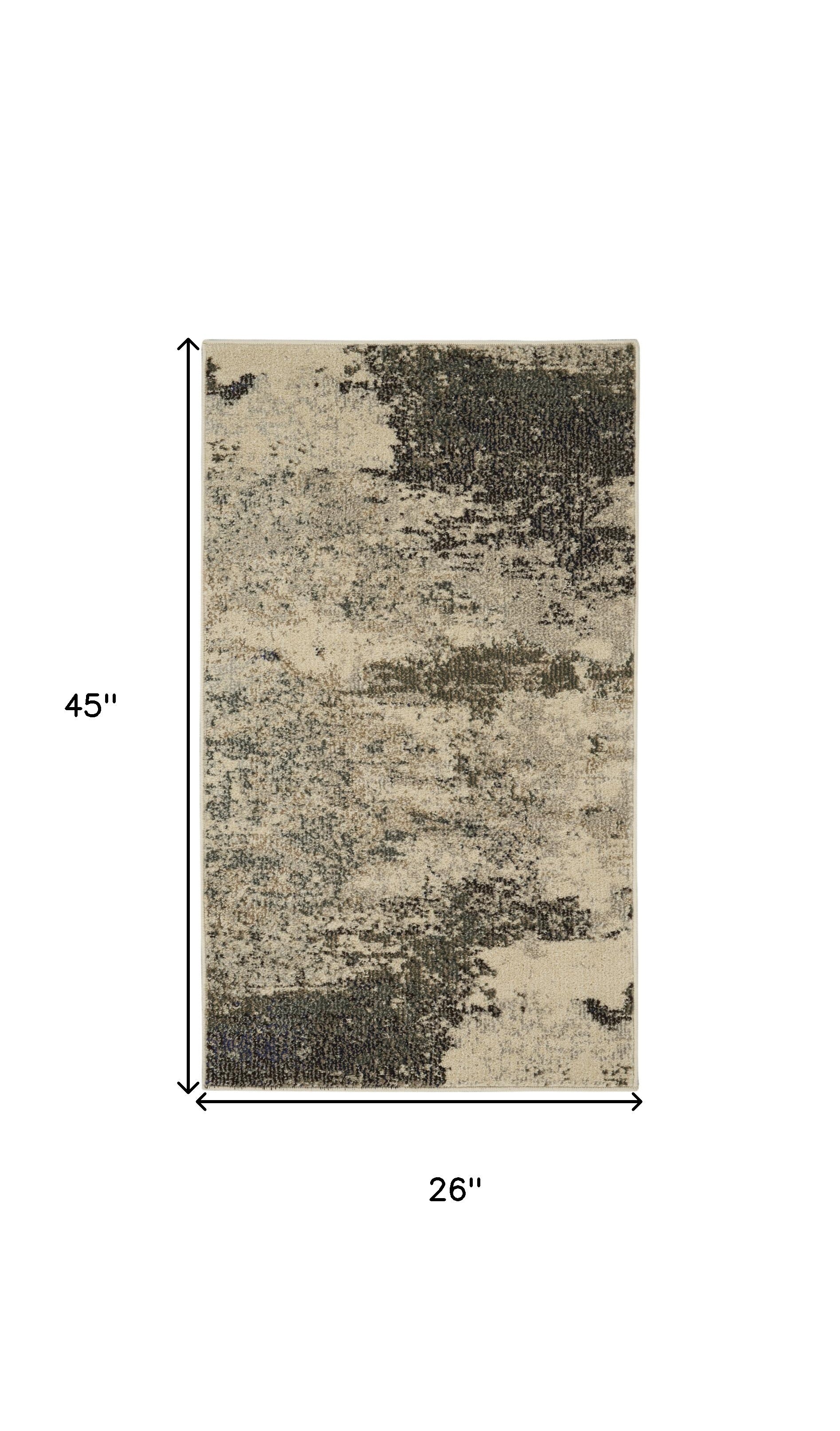 2' X 4' Ivory And Grey Abstract Power Loom Non Skid Area Rug - Home Decor