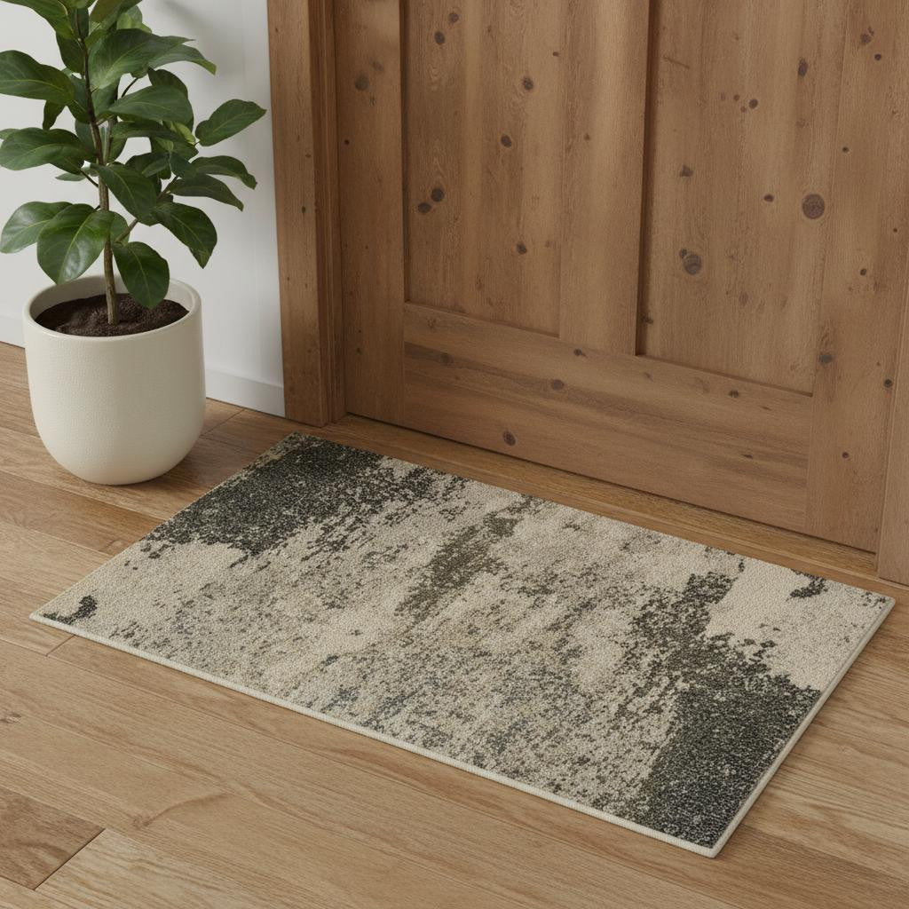 2' X 4' Ivory And Grey Abstract Power Loom Non Skid Area Rug - Home Decor