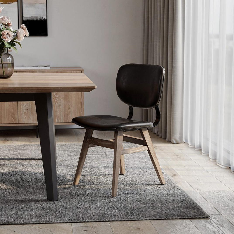 Set of Two Black and Brown Faux Leather Open Back Dining Side Chairs - Kitchen & Dining