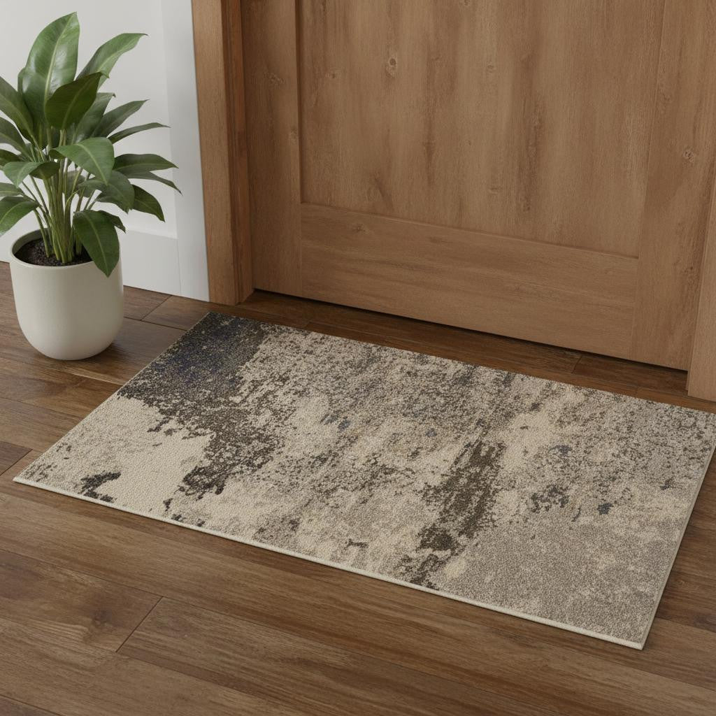 3' X 5' Ivory And Grey Abstract Power Loom Non Skid Area Rug - Home Decor