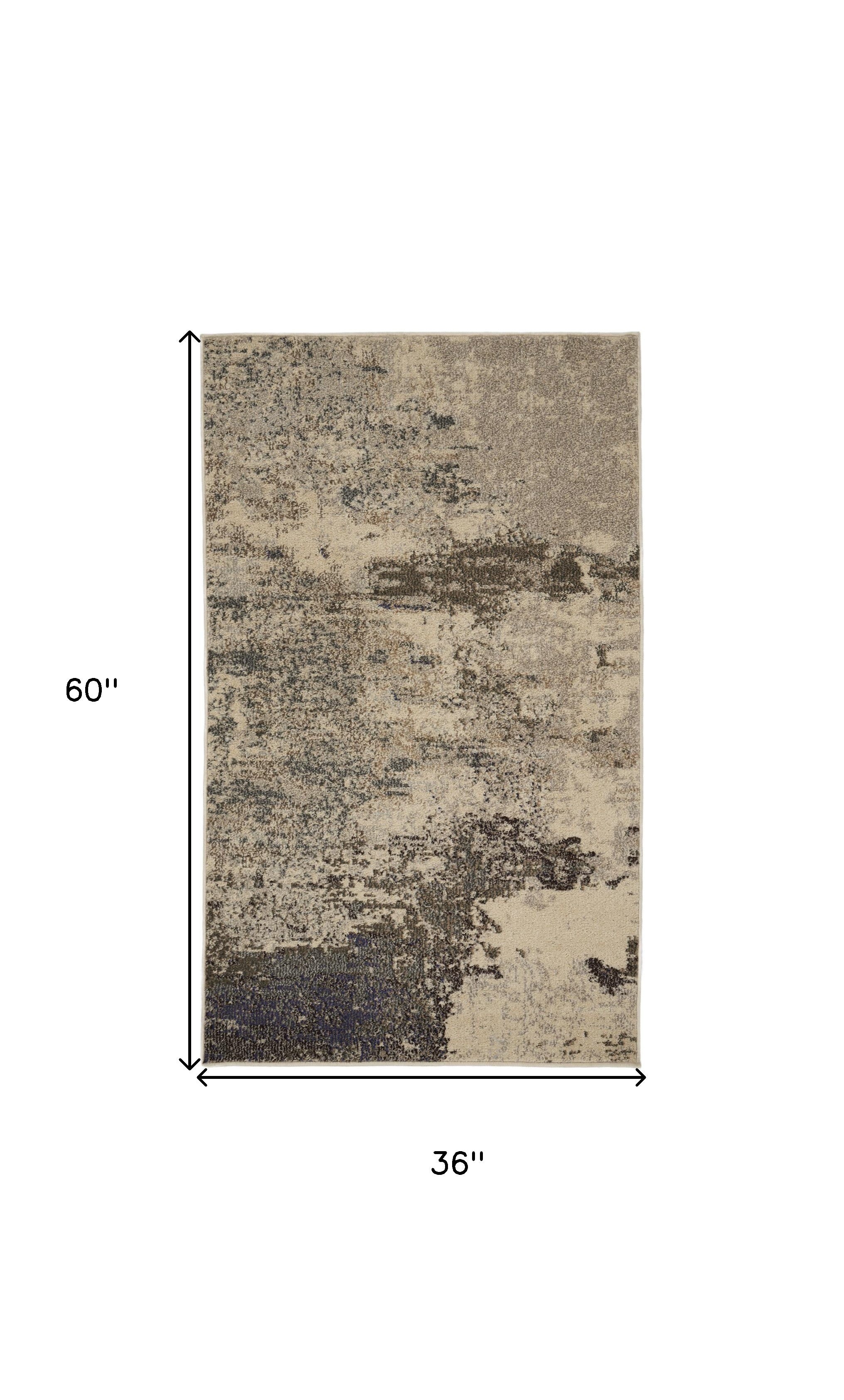 3' X 5' Ivory And Grey Abstract Power Loom Non Skid Area Rug - Home Decor