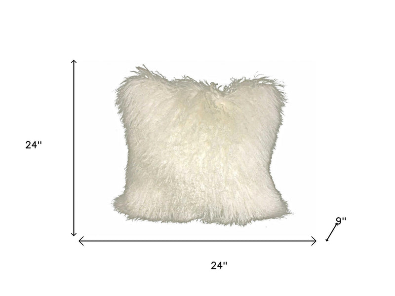 24" Creamy Genuine Tibetan Lamb Fur Pillow With Microsuede Backing - Home Decor