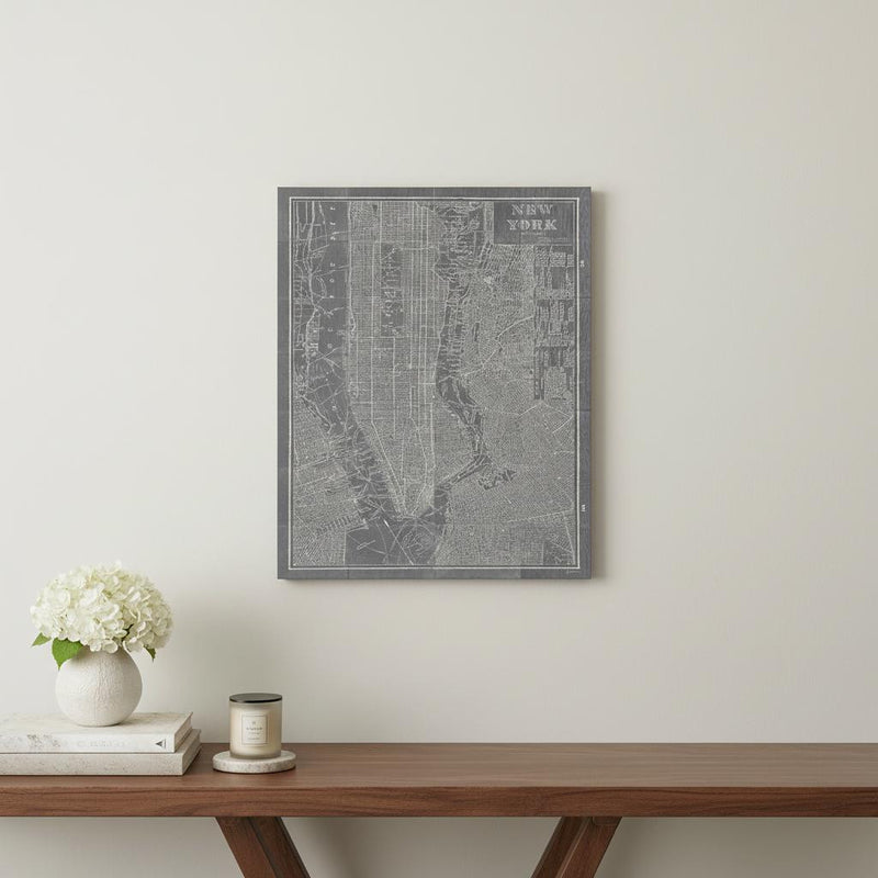 36" x 24" Gray and White Aerial New York Map Canvas Wall Art - Home Decor