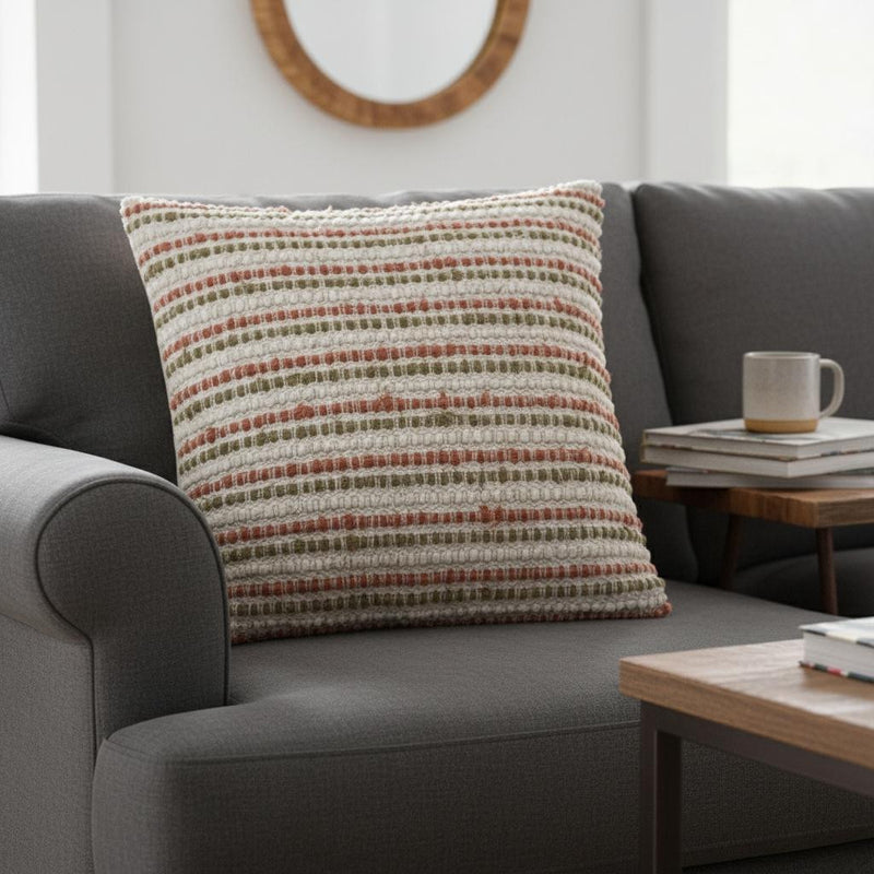 Brown Beige Nubby Texture Bands Throw Pillow - Home Decor