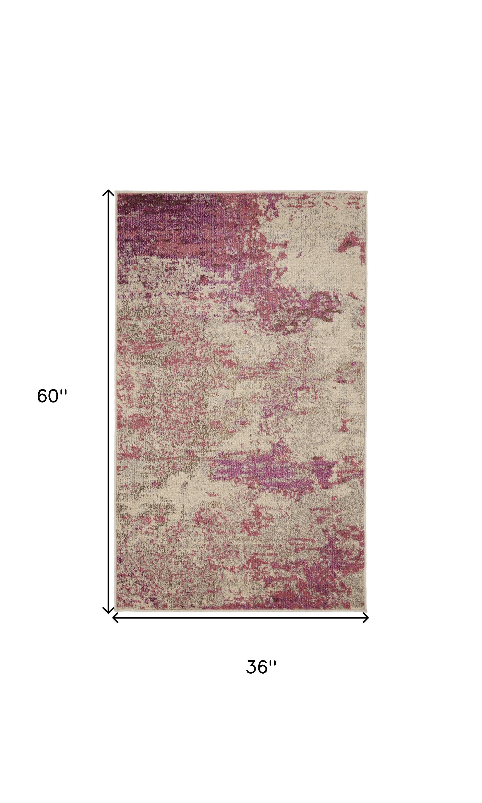3' X 5' Ivory And Pink Abstract Power Loom Non Skid Area Rug - Home Decor