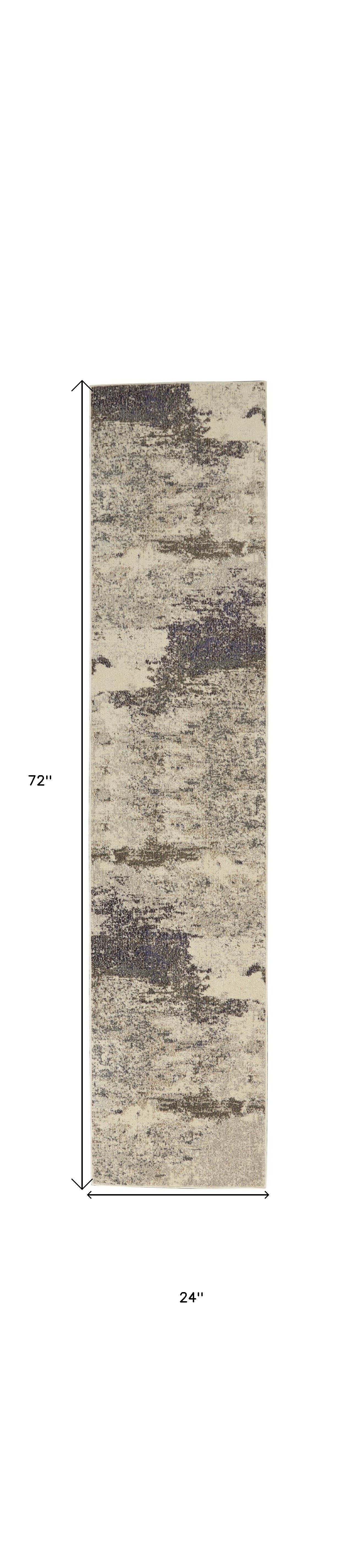 2' X 6' Ivory And Grey Abstract Power Loom Non Skid Runner Rug - Home Decor