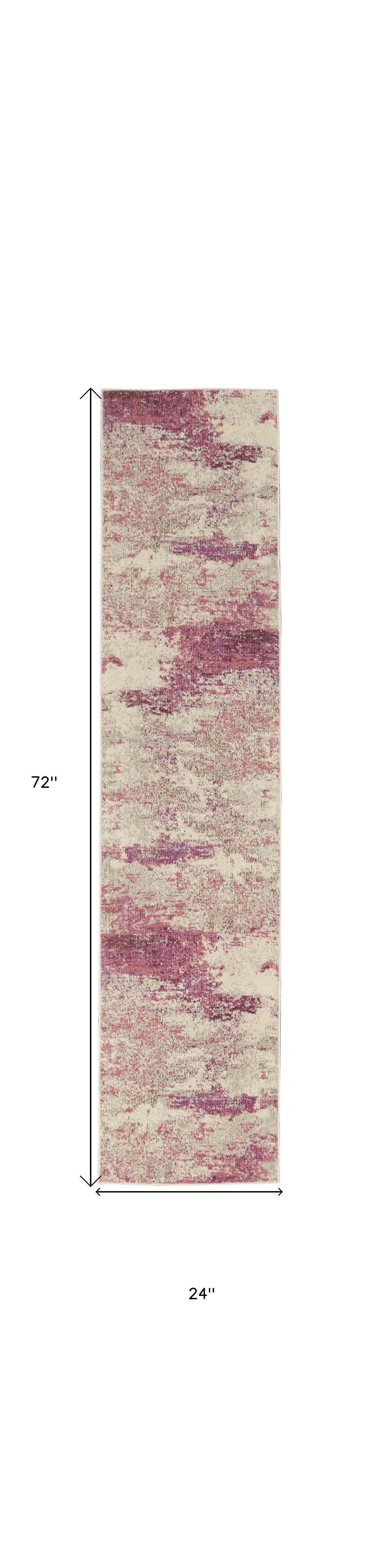 2' X 6' Ivory And Pink Abstract Power Loom Non Skid Runner Rug - Home Decor