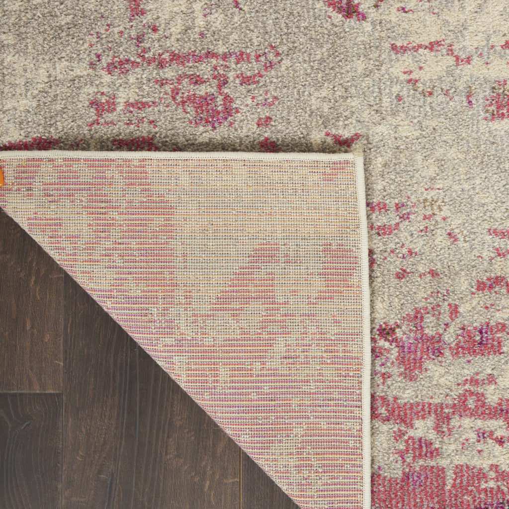 2' X 6' Ivory And Pink Abstract Power Loom Non Skid Runner Rug - Home Decor