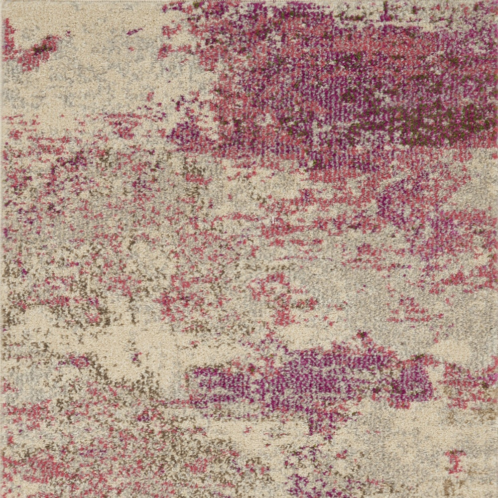 2' X 4' Ivory And Pink Abstract Power Loom Non Skid Area Rug - Home Decor