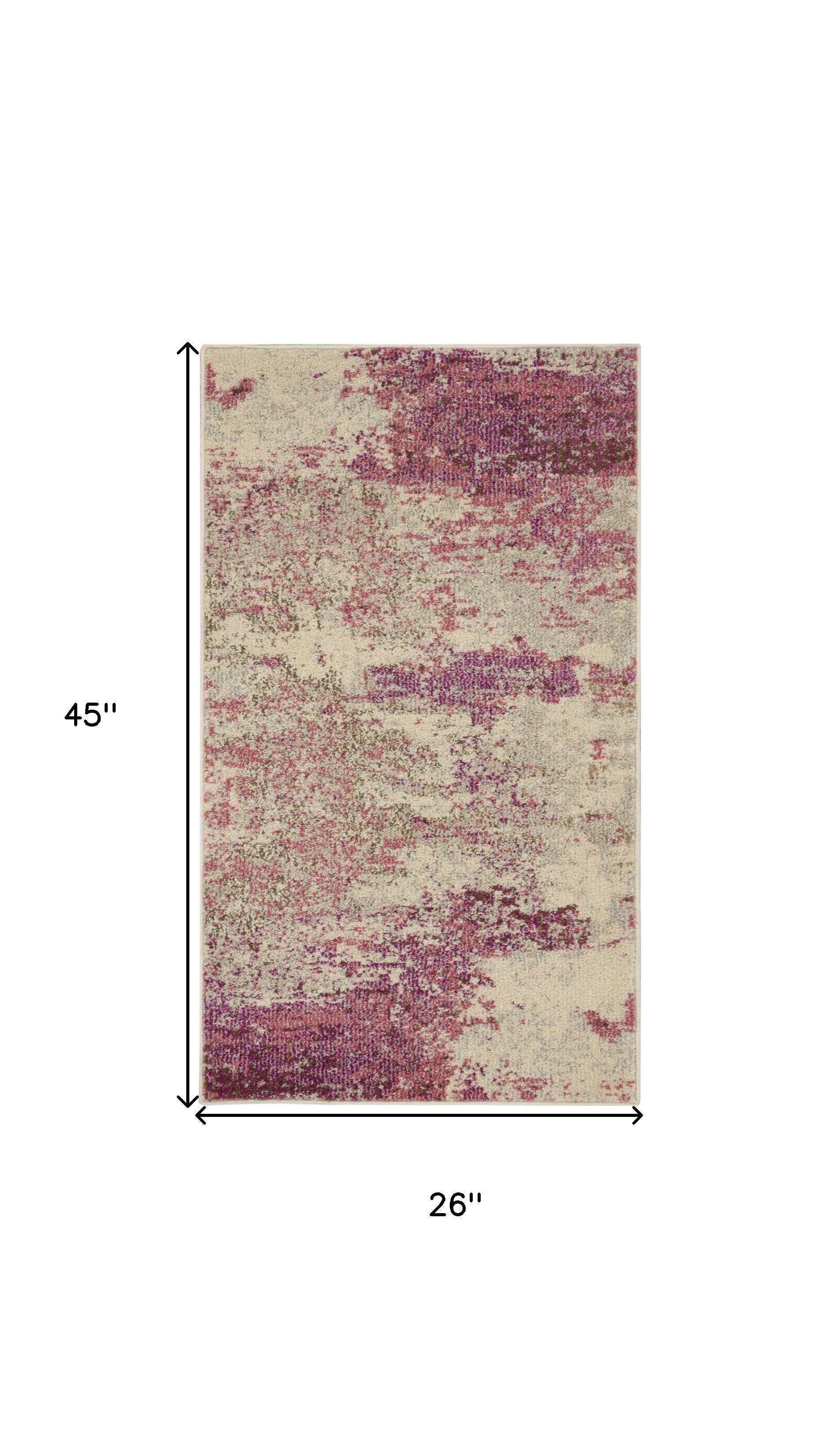 2' X 4' Ivory And Pink Abstract Power Loom Non Skid Area Rug - Home Decor