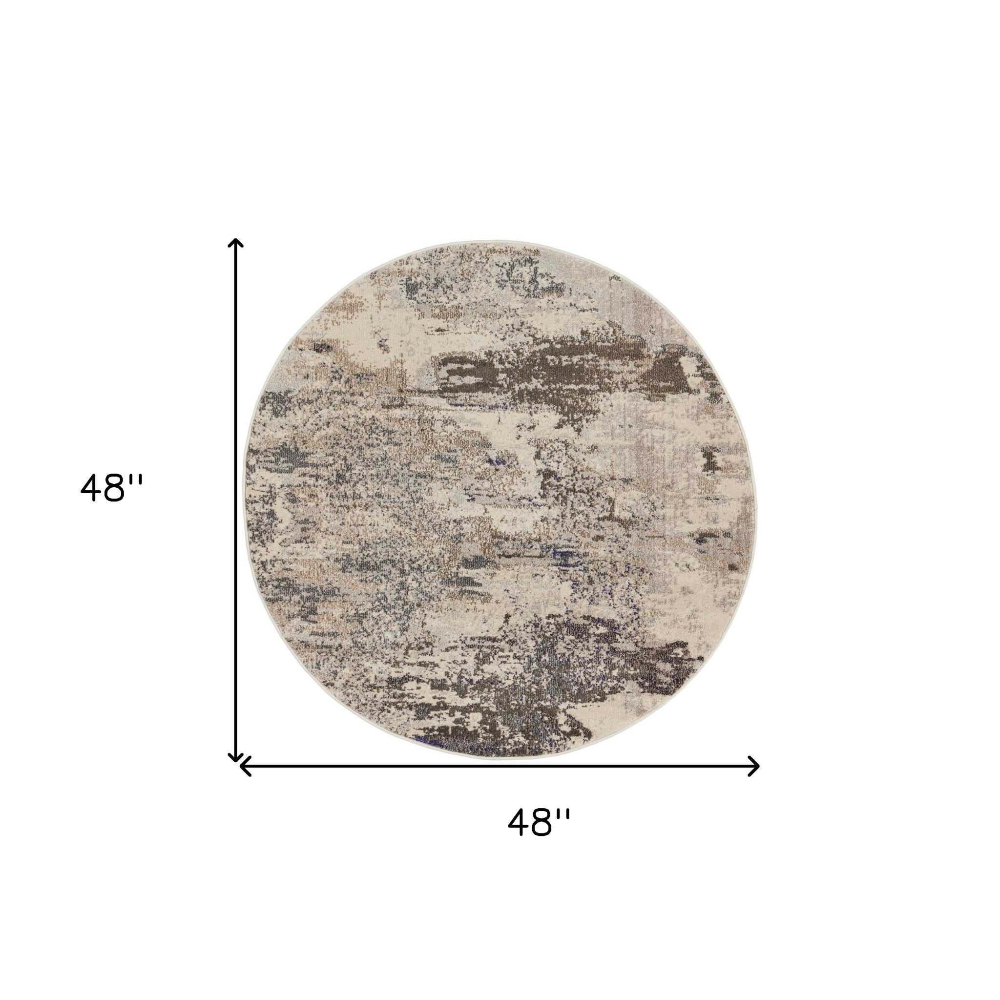 4' X 4' Ivory And Grey Round Abstract Power Loom Non Skid Area Rug - Home Decor