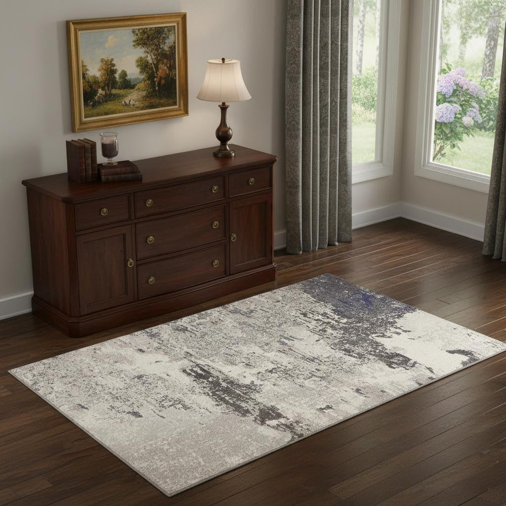 4' X 6' Ivory And Grey Abstract Power Loom Non Skid Area Rug - Home Decor