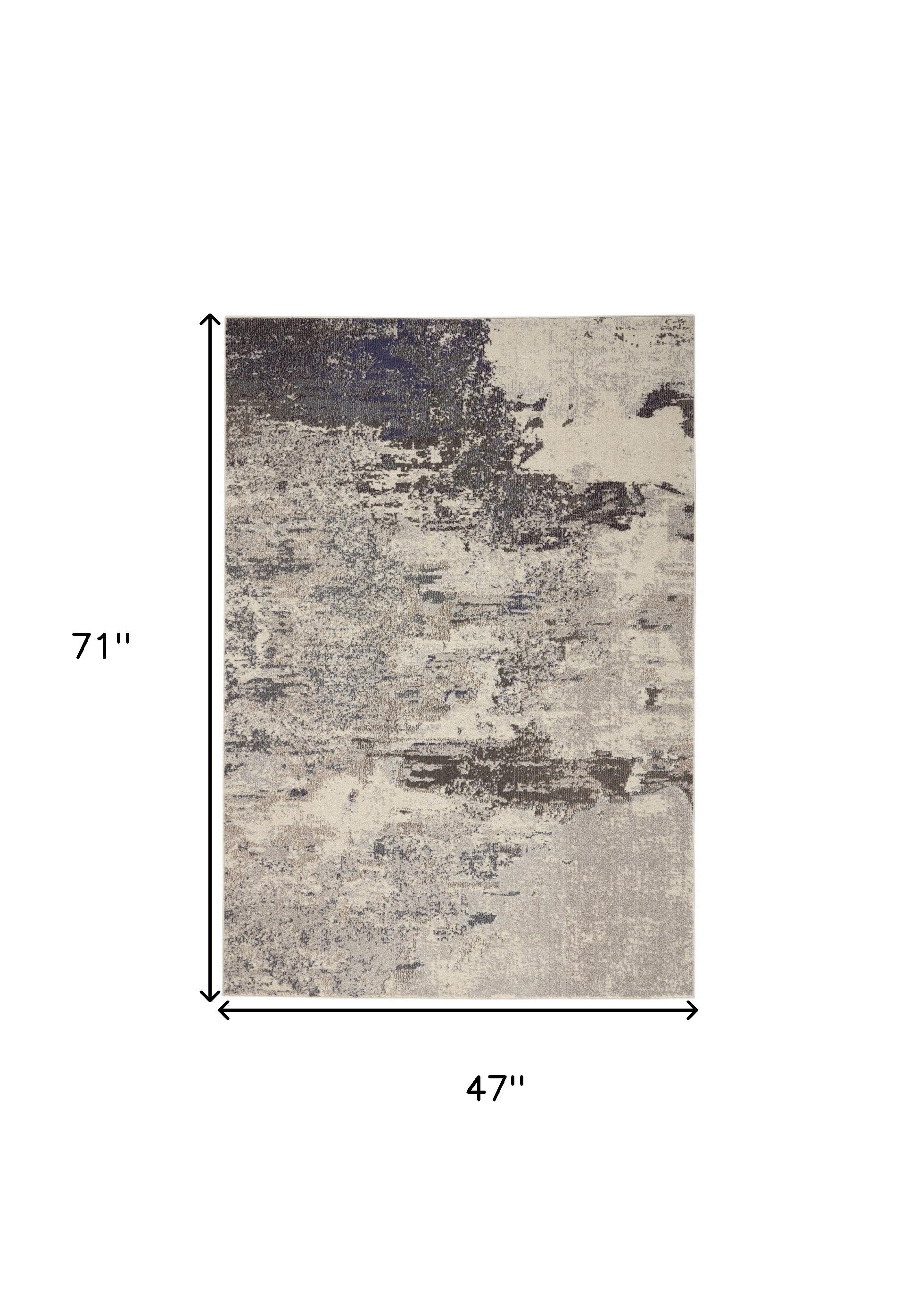 4' X 6' Ivory And Grey Abstract Power Loom Non Skid Area Rug - Home Decor