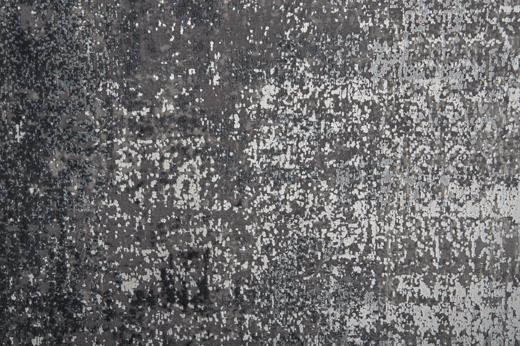 10' X 13' Gray Black And Silver Abstract Power Loom Distressed Area Rug With Fringe - Home & Garden