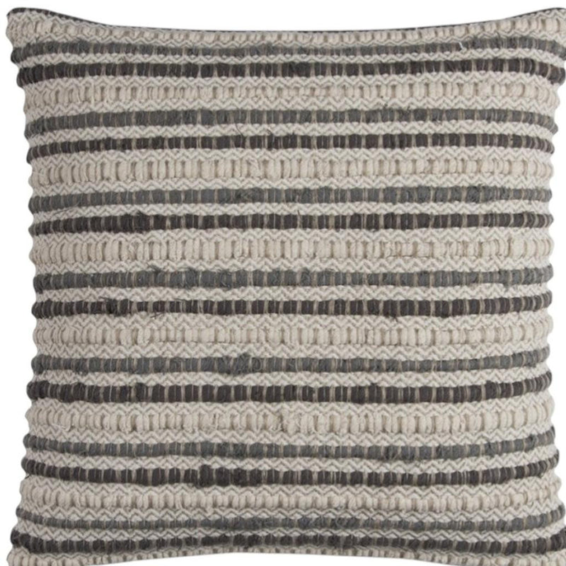 20" Gray Beige Nubby Texture Bands Throw Pillow - Home Decor