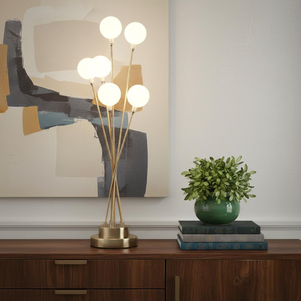 28" Yellow Gold Six Light Globe Desk or Table Lamp - Lighting