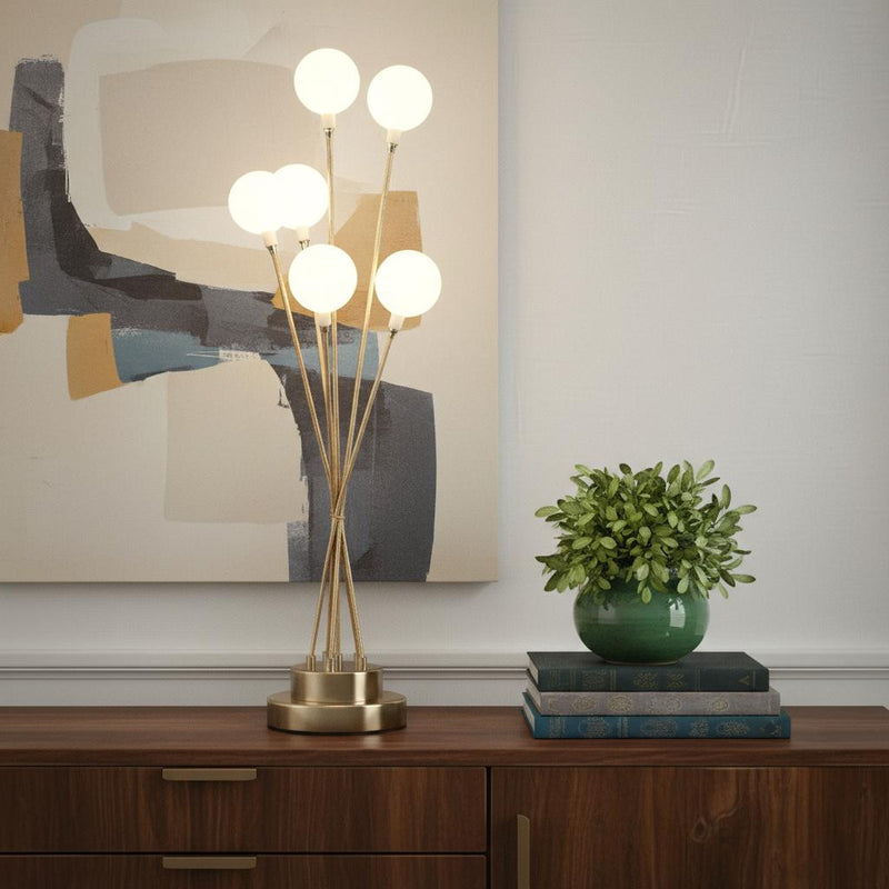 28" Yellow Gold Six Light Globe Desk or Table Lamp - Lighting