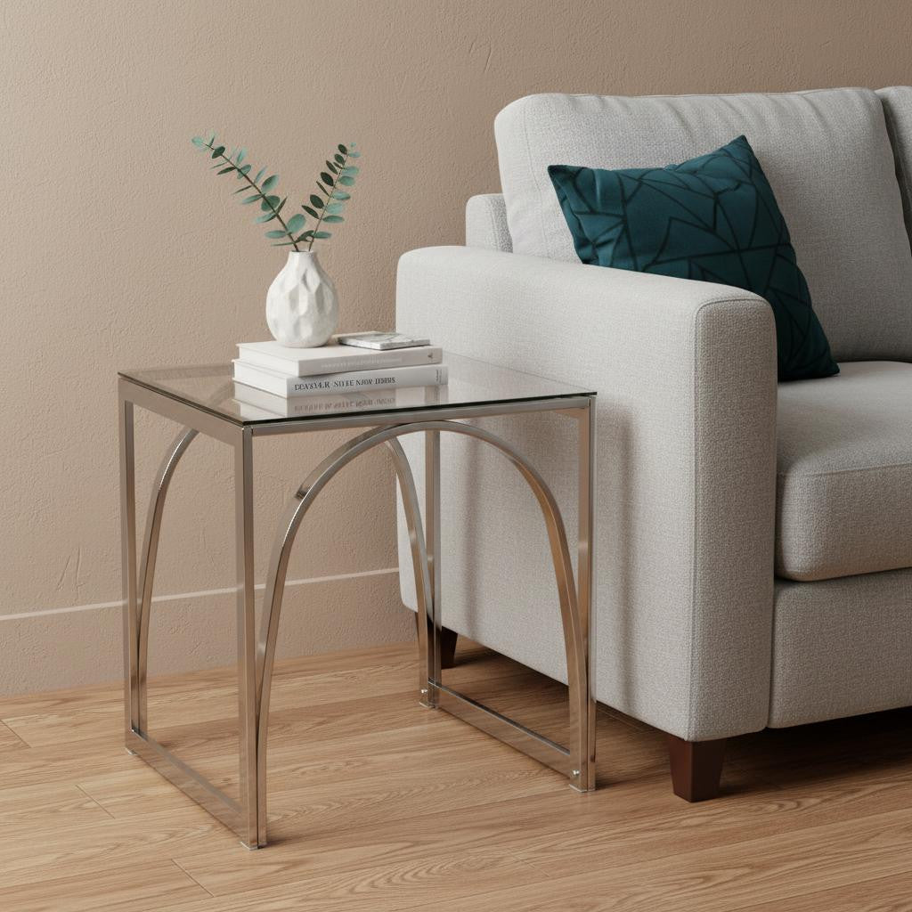 22" Chrome Glass And Iron Square End Table - Living Room