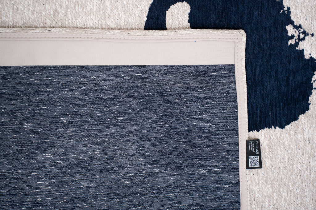 2' X 5' Beige And Blue Abstract Washable Area Rug With UV Protection - Home & Garden