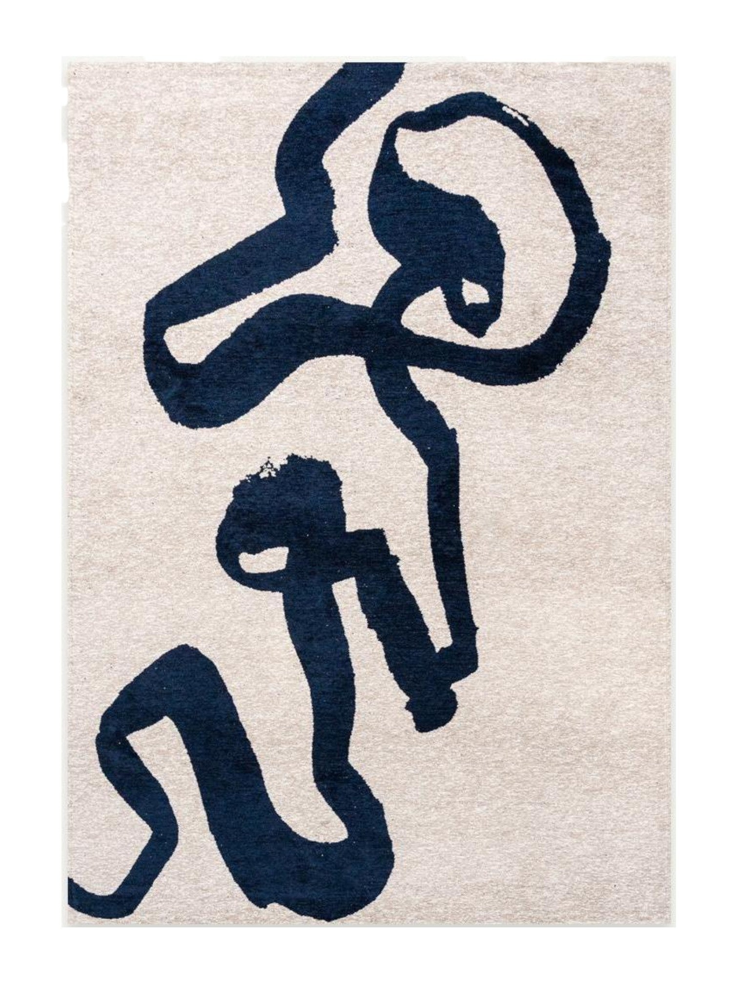 2' X 5' Beige And Blue Abstract Washable Area Rug With UV Protection - Home & Garden