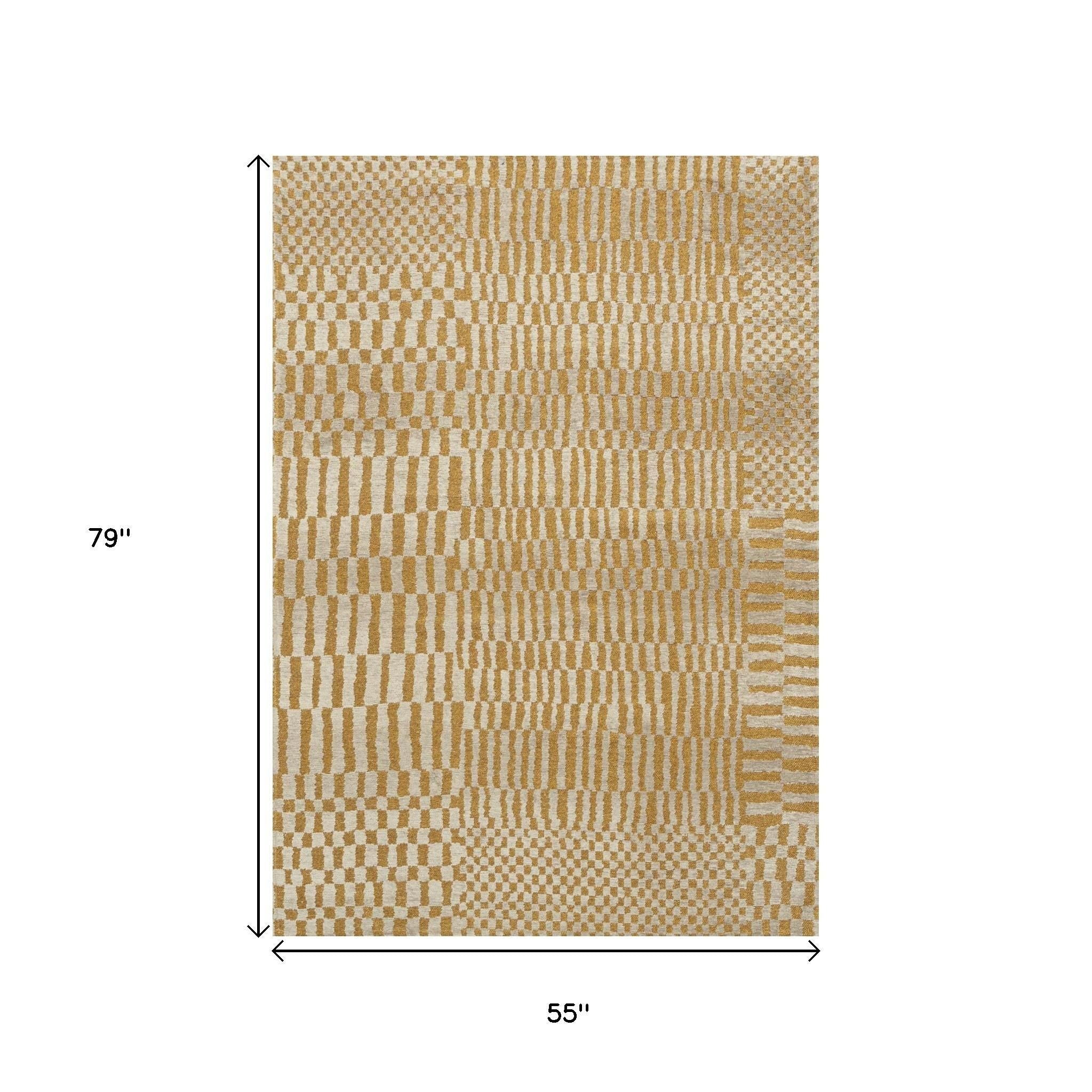 5' X 7' Gold And Beige Geometric Berber Washable Area Rug With UV Protection - Home & Garden