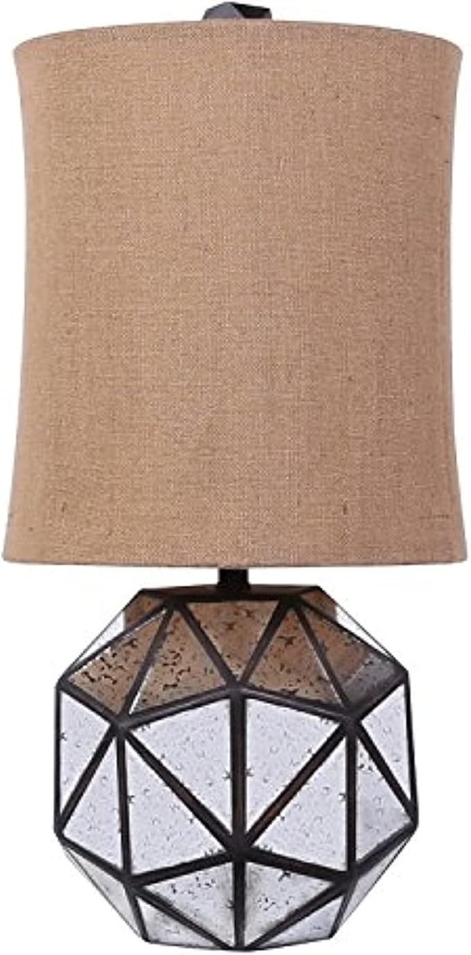 40" Silver Geometric Table Lamp With Cylinder Shade - Lighting