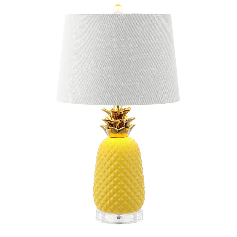 23" Clear Gold And Yellow Pineapple Table Lamp With Globe Shade - Lighting