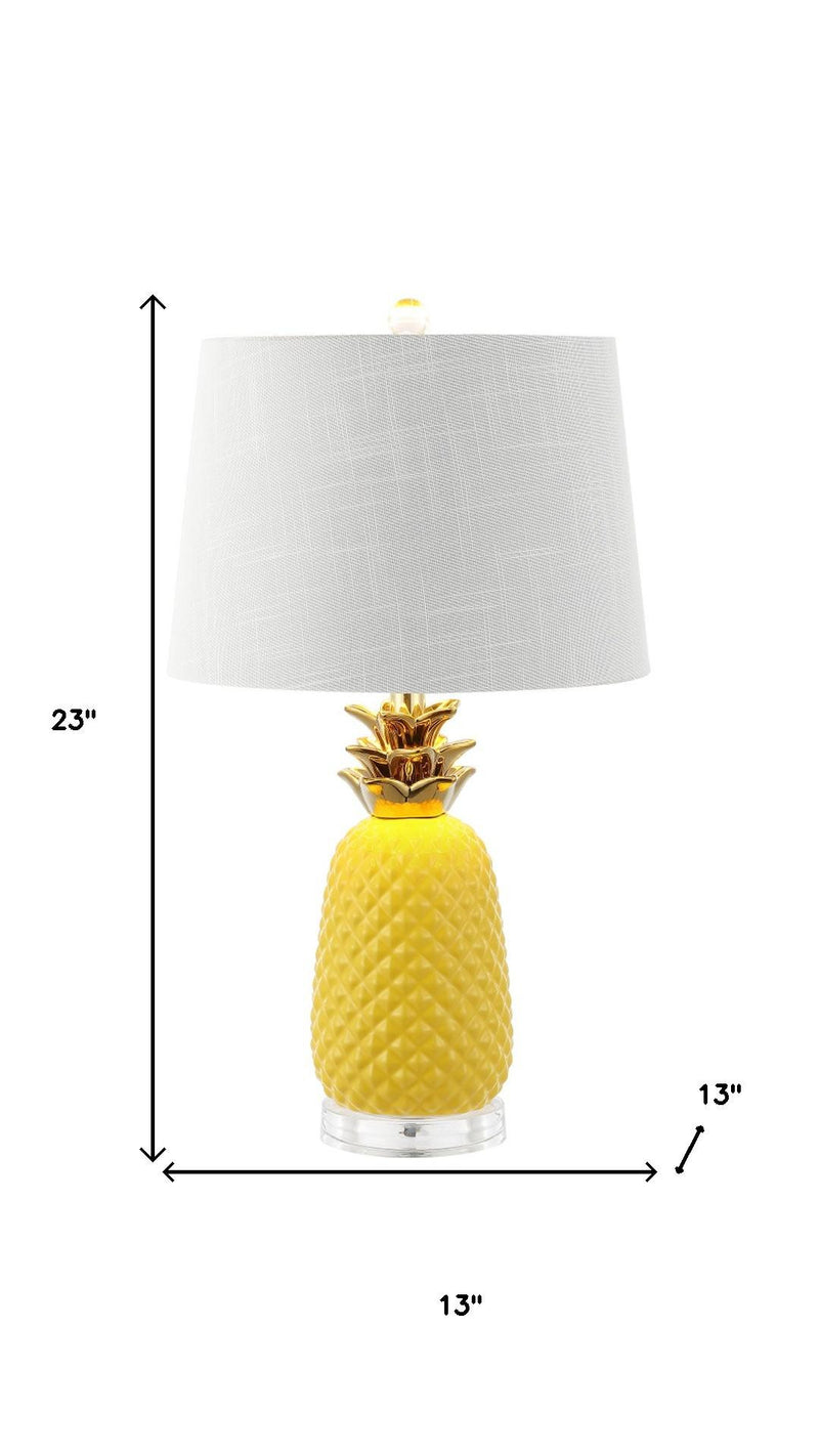 23" Clear Gold And Yellow Pineapple Table Lamp With Globe Shade - Lighting