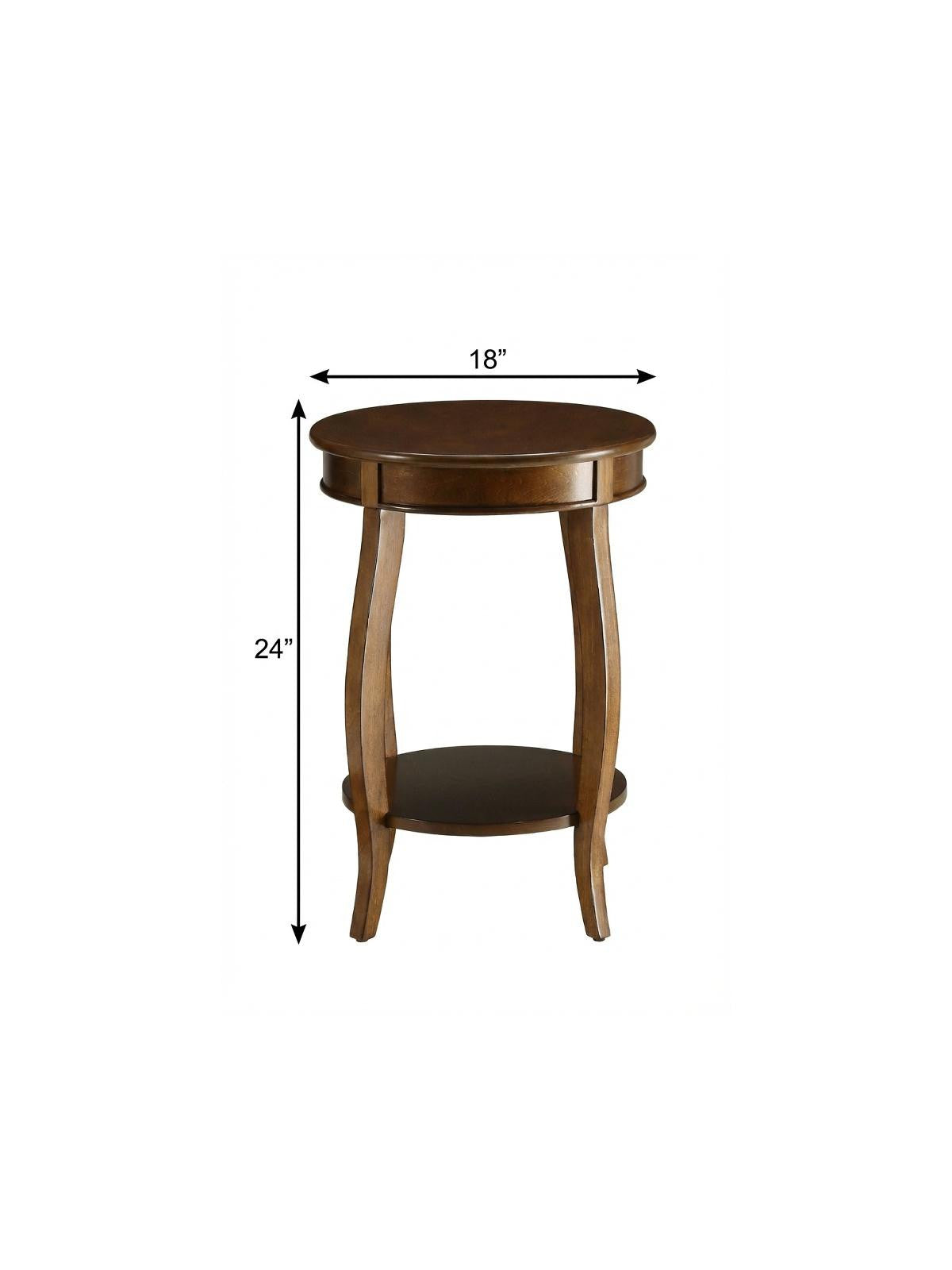 24" Brown Solid Wood Round End Table With Shelf - Living Room