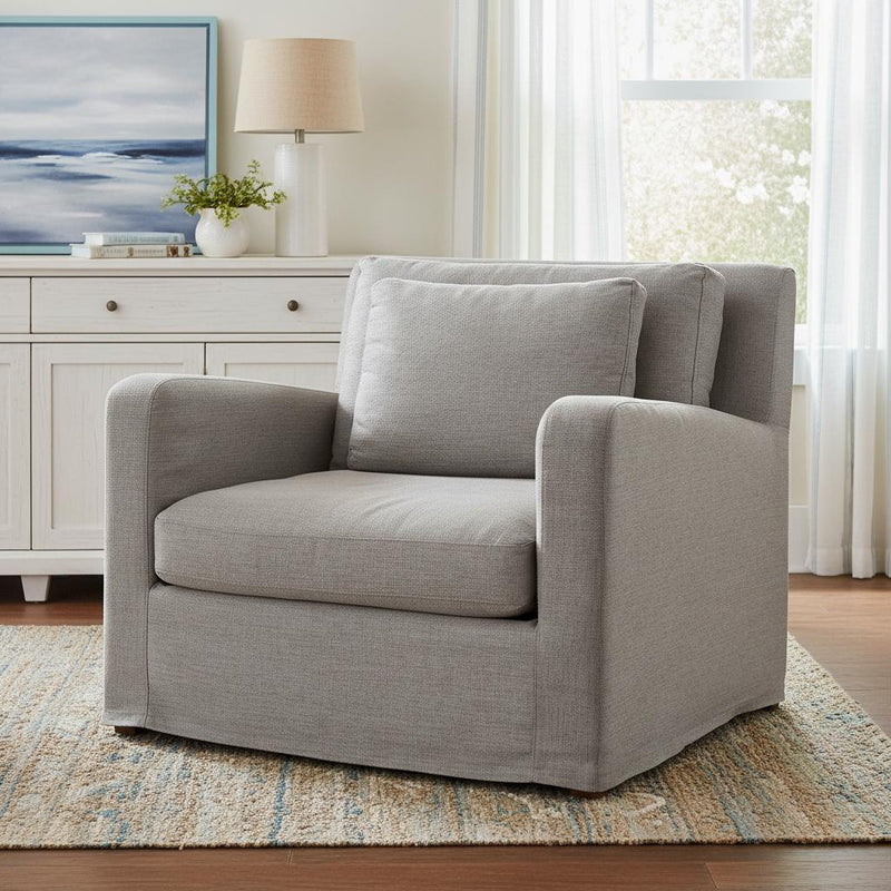 38" Gray and Brown Linen Arm Chair - Living Room