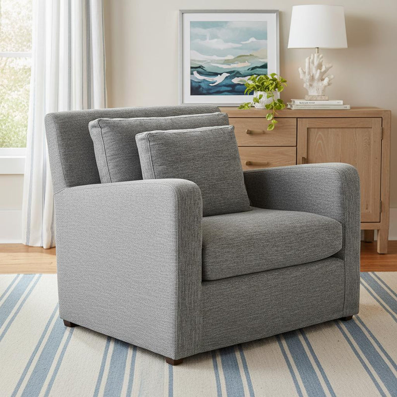 38" Gray and Brown Linen Arm Chair - Living Room