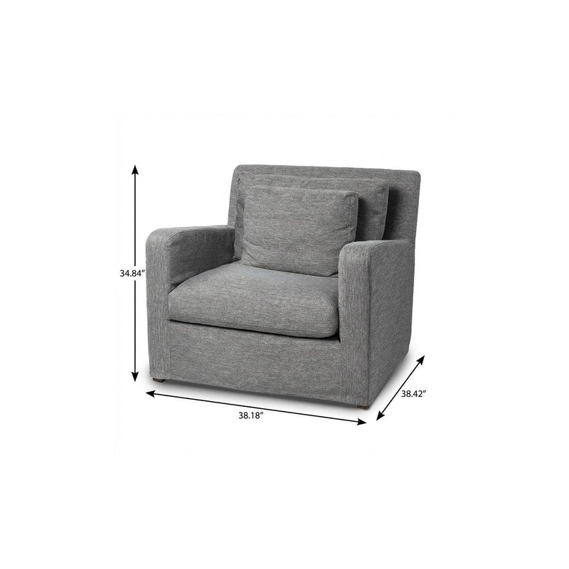 38" Gray and Brown Linen Arm Chair - Living Room