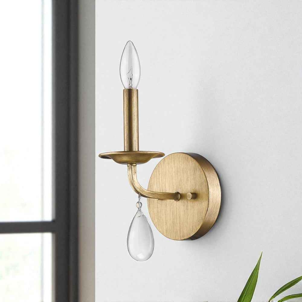 Light Gold Wall Sconce with Crystal Accent