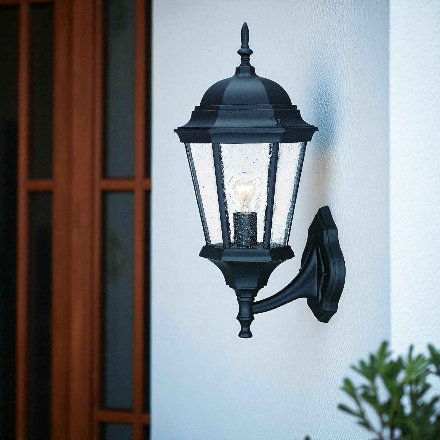 Matte Black Swing Arm Glass Lantern Wall Light