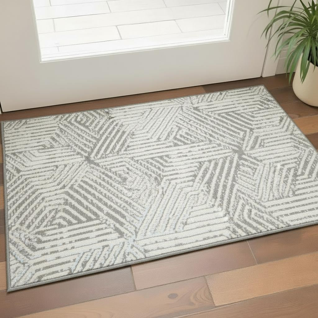 3' X 5' Gray Geometric Power Loom Area Rug - Home & Garden