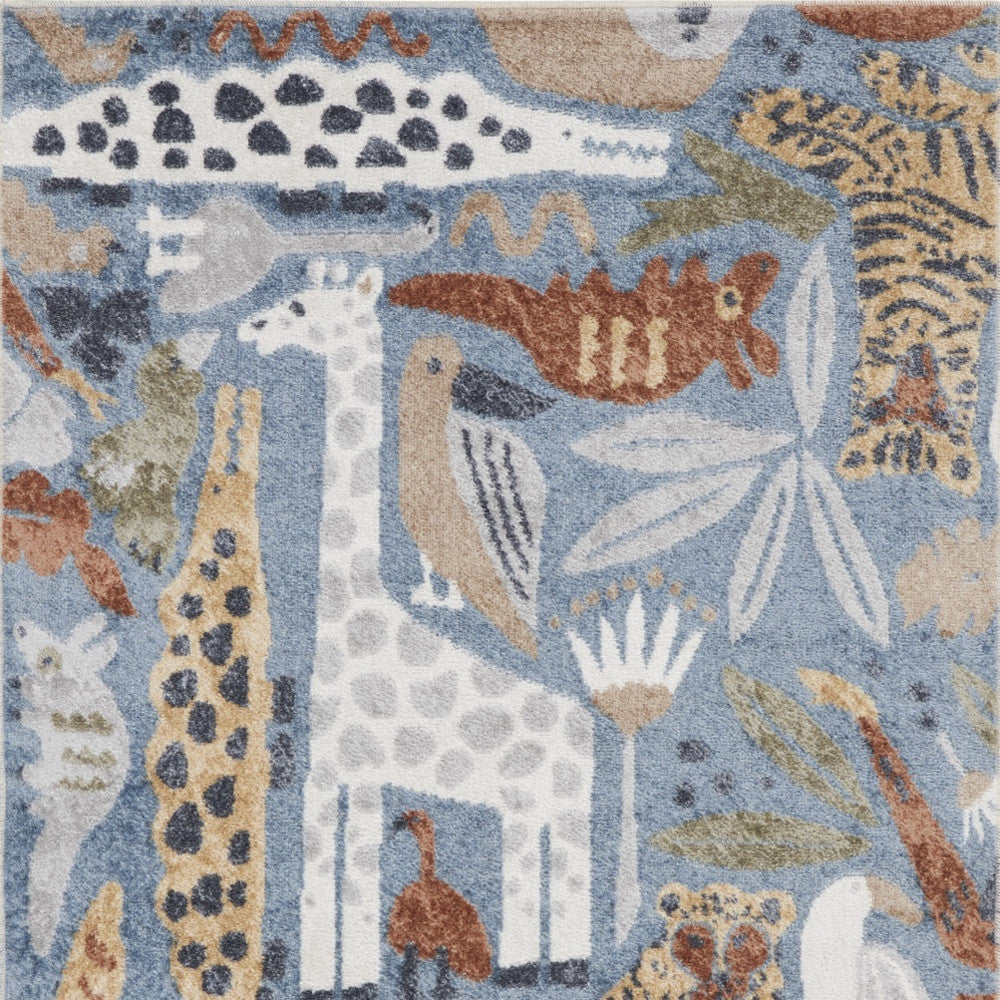 2' X 4' Ivory Blue And Brown Animal Print Area Rug - Home & Garden