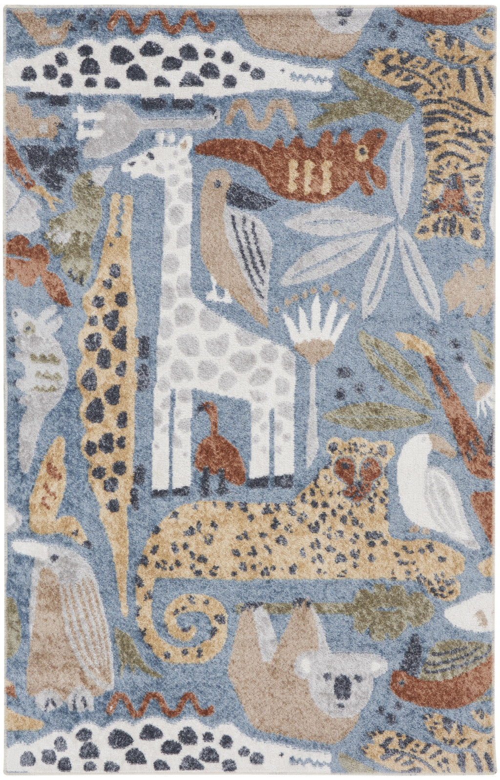 2' X 4' Ivory Blue And Brown Animal Print Area Rug - Home & Garden