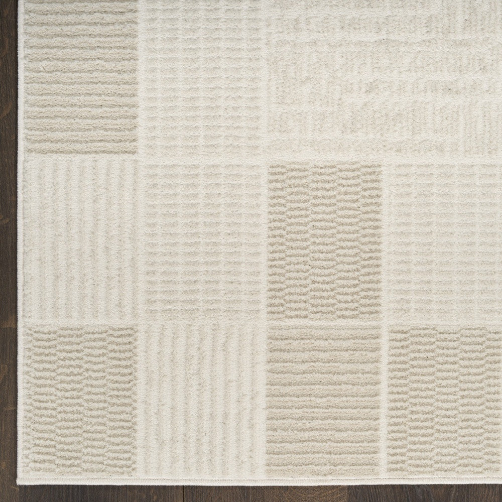 6' Ivory And Light Taupe Geometric Runner Rug - Home & Garden