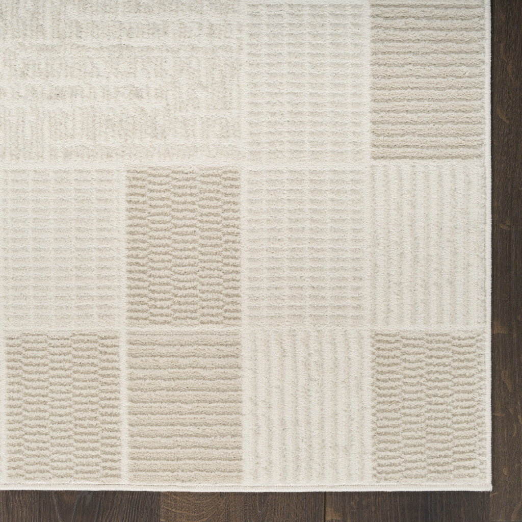 6' Ivory And Light Taupe Geometric Runner Rug - Home & Garden