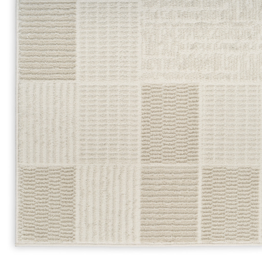 6' Ivory And Light Taupe Geometric Runner Rug - Home & Garden